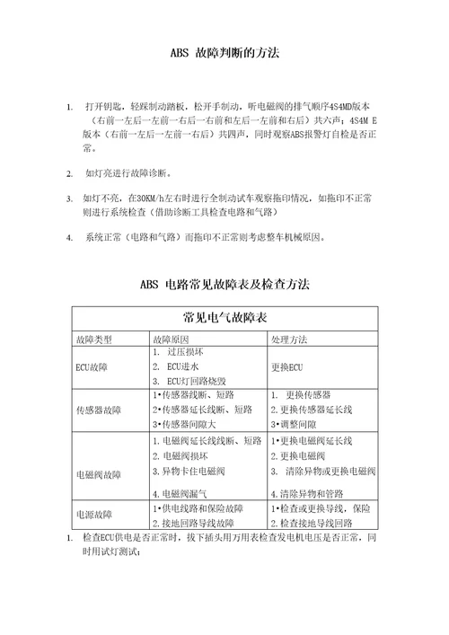 ABS闪码诊断及常见故障