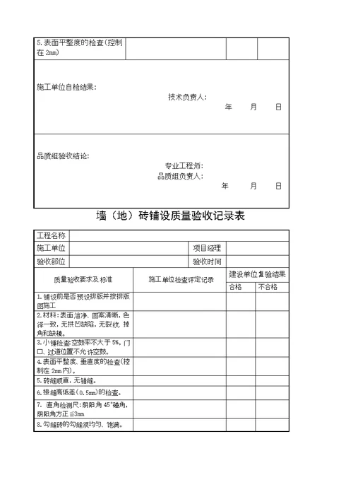 精装修验收表格