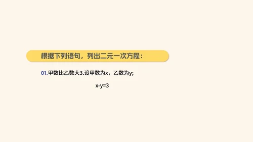 黄色几何风初一数学二元一次方程组课件PPT模板