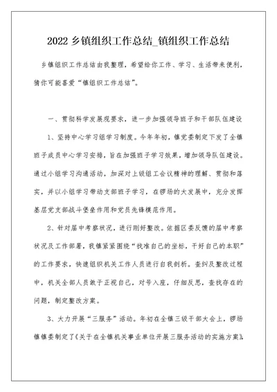 2022乡镇组织工作总结 镇组织工作总结 3