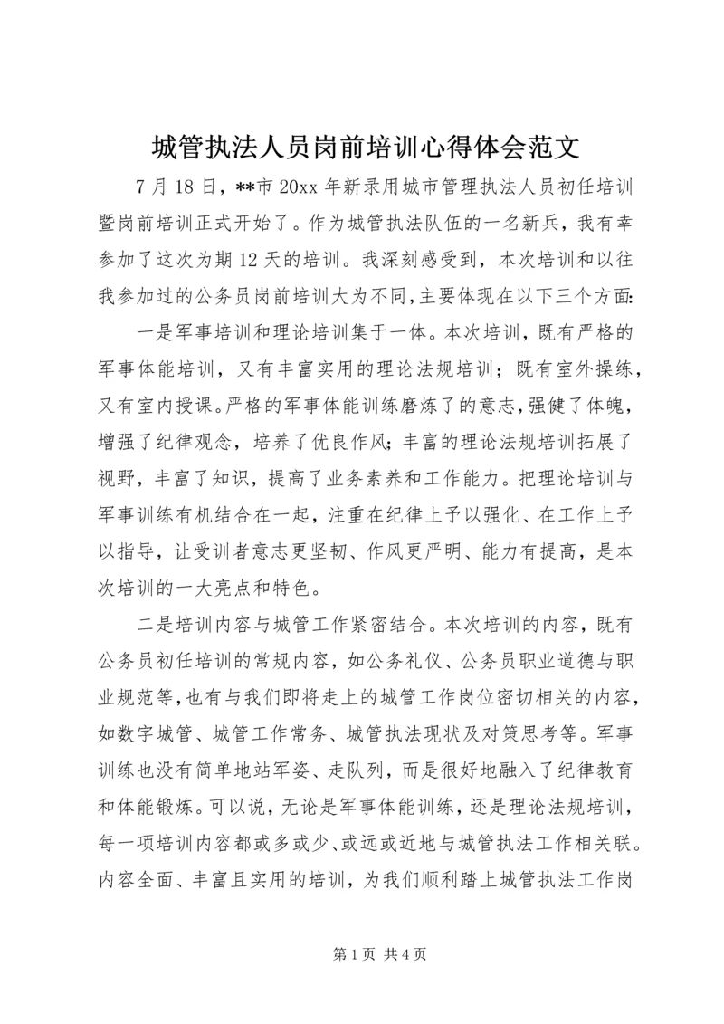 城管执法人员岗前培训心得体会范文.docx