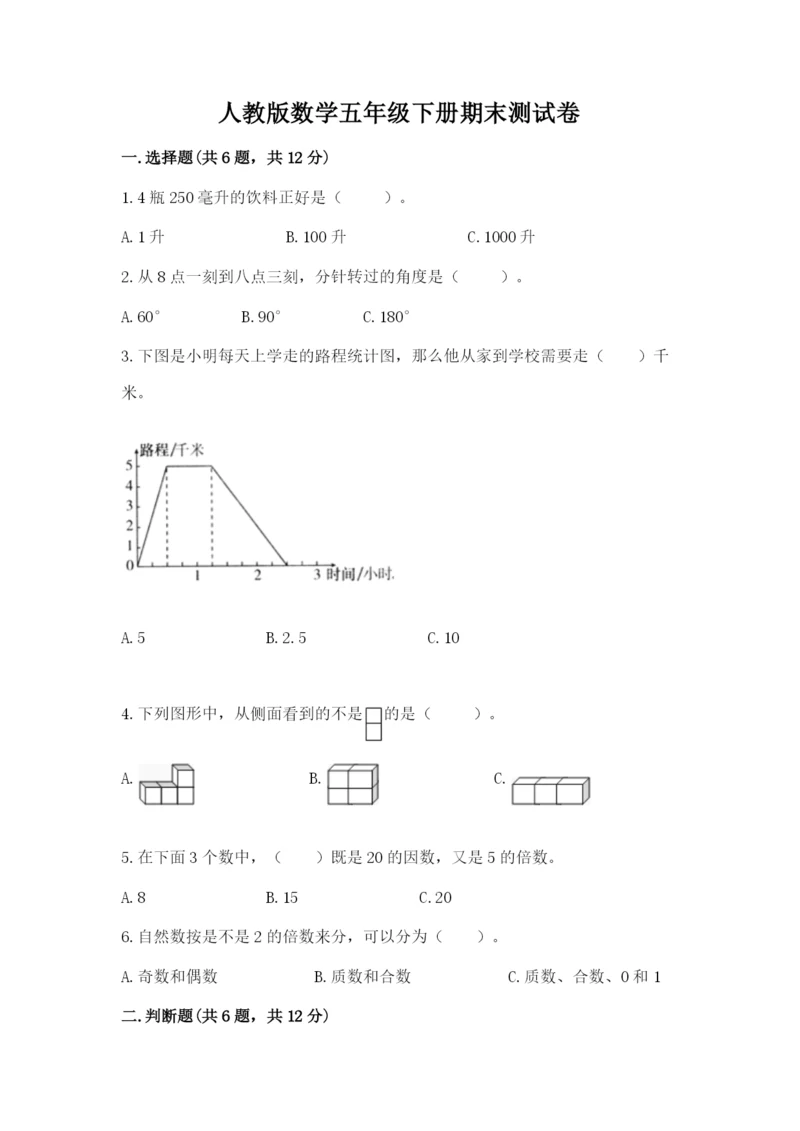 人教版数学五年级下册期末测试卷（考点提分）.docx