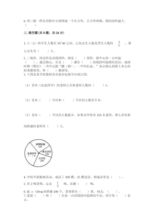 小学六年级上册数学期末测试卷及参考答案【突破训练】.docx