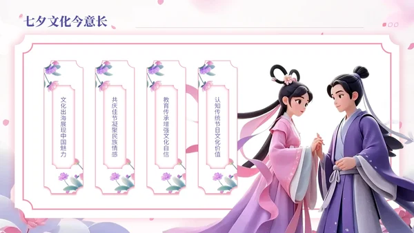 玫瑰红藤萝紫双色中国风七夕文化学校传统文化课程PPT模板
