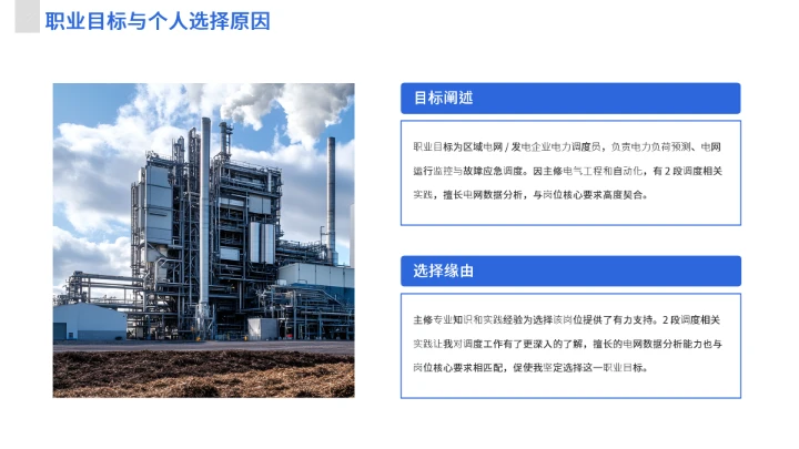 蓝色商务电气工程和自动化专业大学生求职个人能力综合展示职业生涯规划通用PPT模版