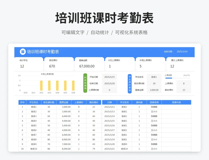 培训班课时考勤表