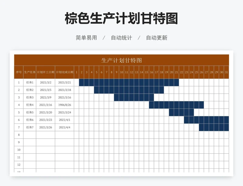 棕色生产计划甘特图