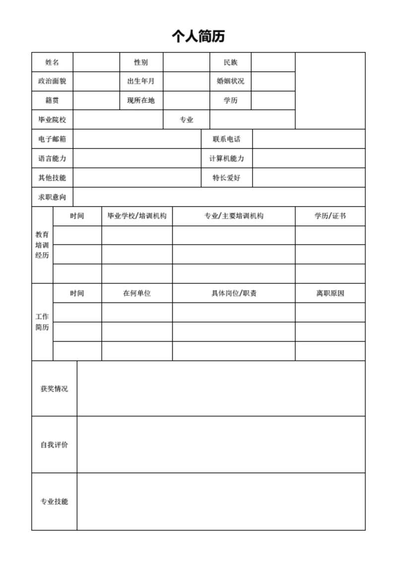 测试工程师表格简历模板