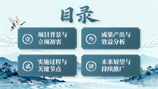 蓝色中国风项目总结内部复盘会PPT模板