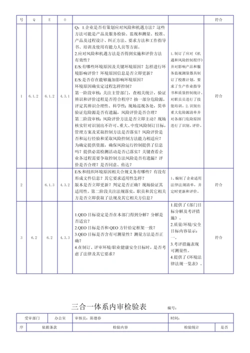 新版三合一综合体系内审检查表.docx