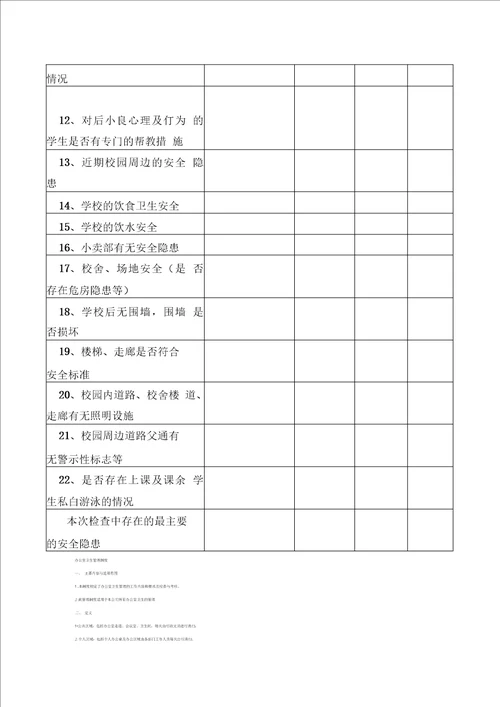 学校安全工作检查记录表