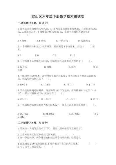 君山区六年级下册数学期末测试卷及一套完整答案.docx