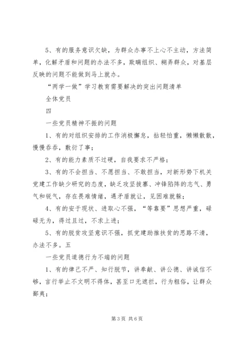 党员两学一做问题清单.docx