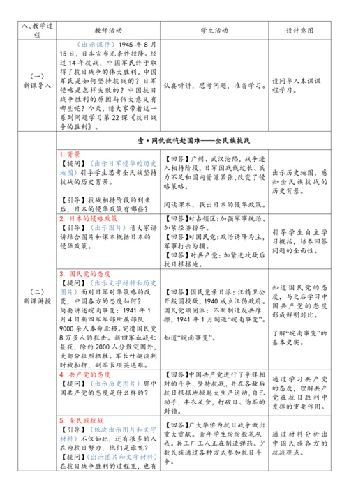 第22课  抗日战争的胜利（教案）-【课堂无忧】新课标同步核心素养课堂