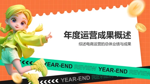 橙色3D风电商运营年终总结PPT模板