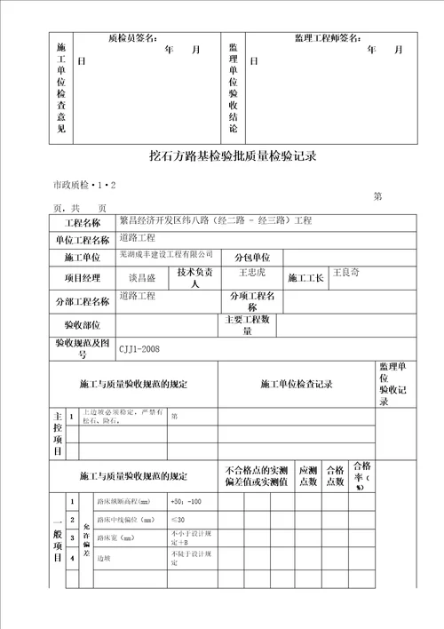 市政工程质检检验批表格汇总好