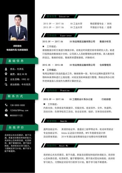 大气物流仓库管理个人简历模板word简历封面