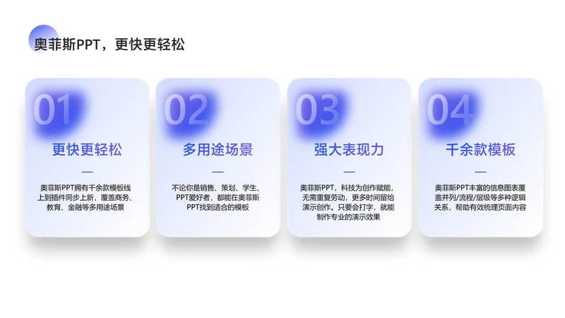 简约风并列关系4项蓝色PPT图文页
