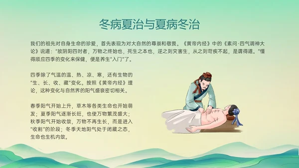 绿色国潮古风人物中医四级养生ppt