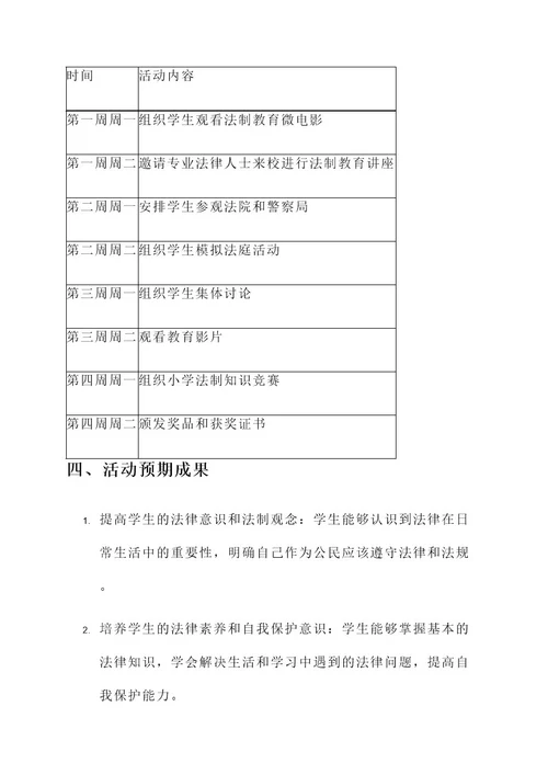春季小学法制教育活动方案
