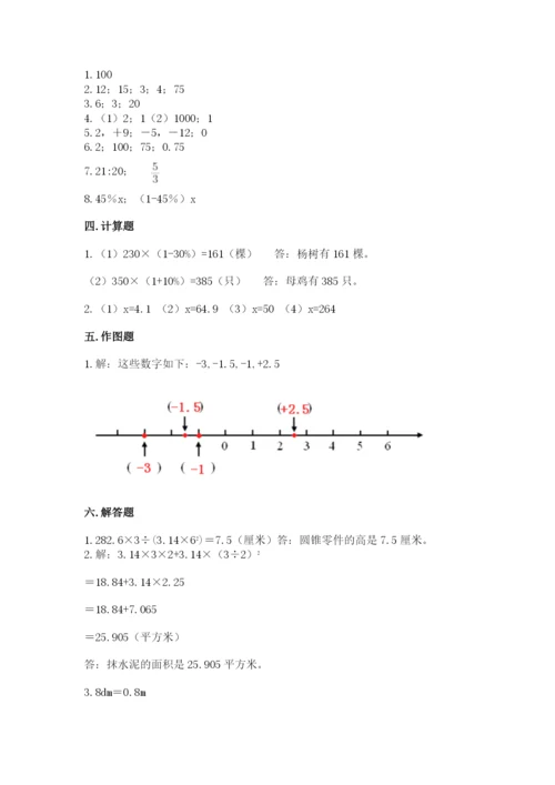 五河县六年级下册数学期末测试卷（名校卷）.docx