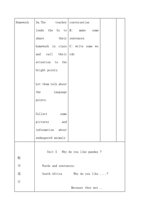 七年级英语下册unit5whydoyoulikepandassectionb1a1d教案人教新目标版