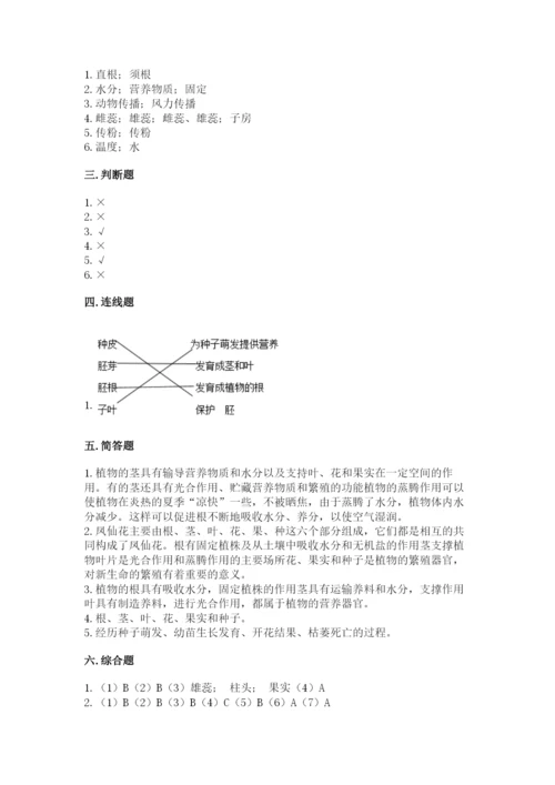 教科版四年级下册科学第一单元《植物的生长变化》测试卷含答案【实用】.docx