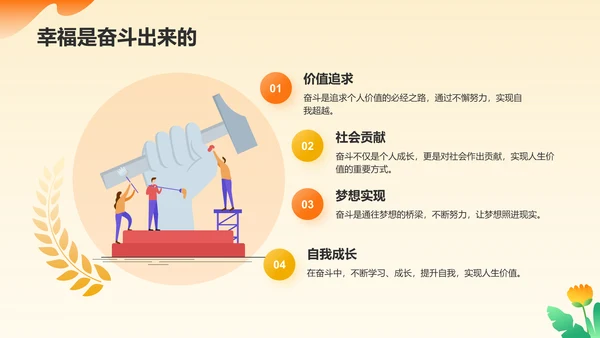 橙色插画风五一国际劳动节文化介绍PPT模板