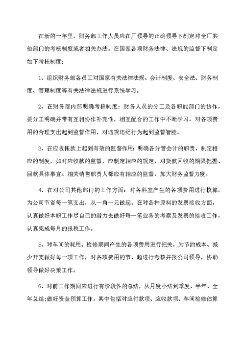 2020年财务主管的个人工作计划