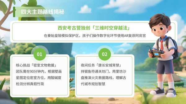 绿色3D风享受野趣感受阳光夏季旅游计划PPT