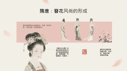 粉色简约国风传统文化簪花PPT模板