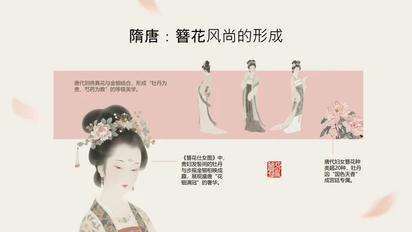 粉色简约国风传统文化簪花PPT模板