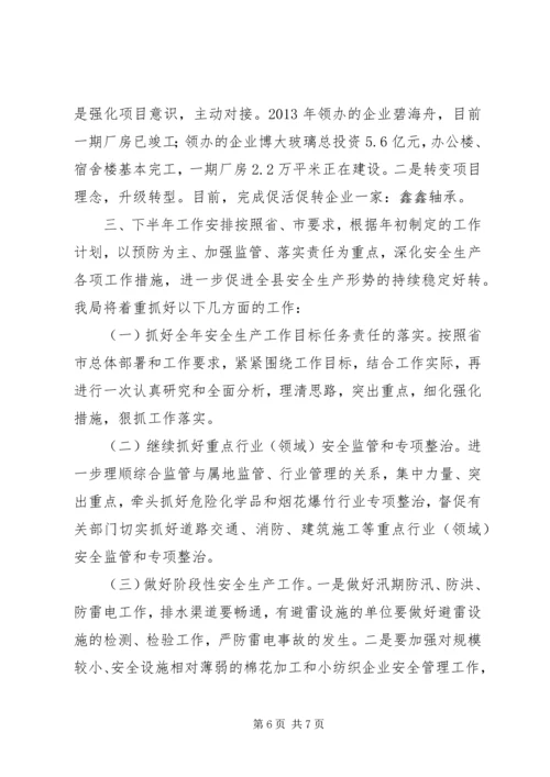 县安监局上半年工作报告.docx