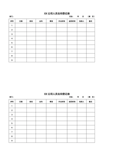 人员去向登记表