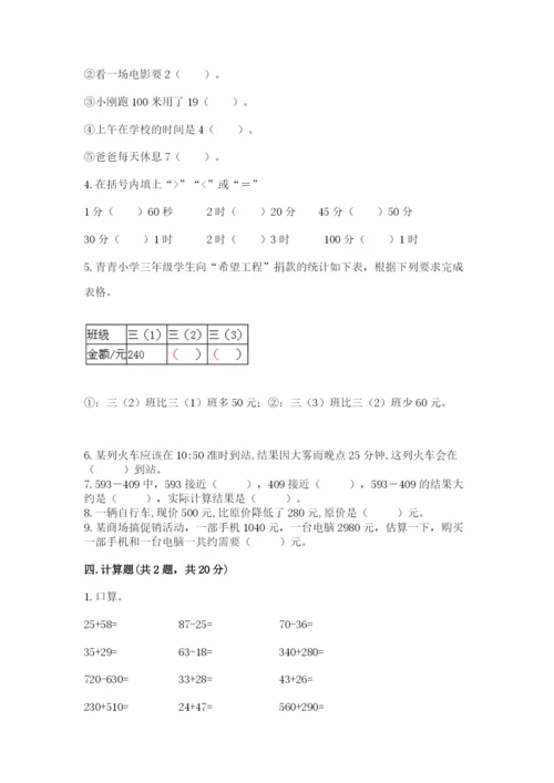 人教版三年级上册数学期中测试卷精品【名师推荐】.docx