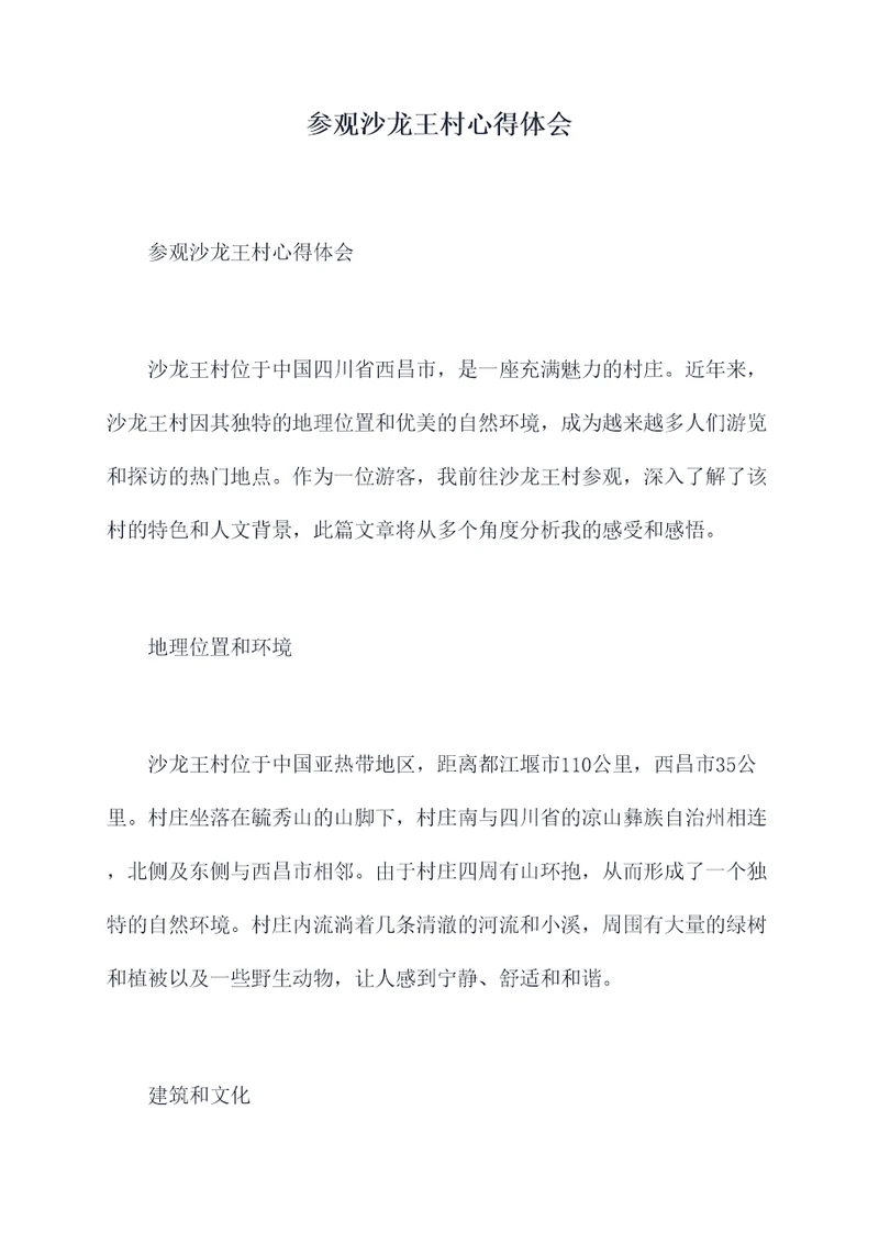 参观沙龙王村心得体会