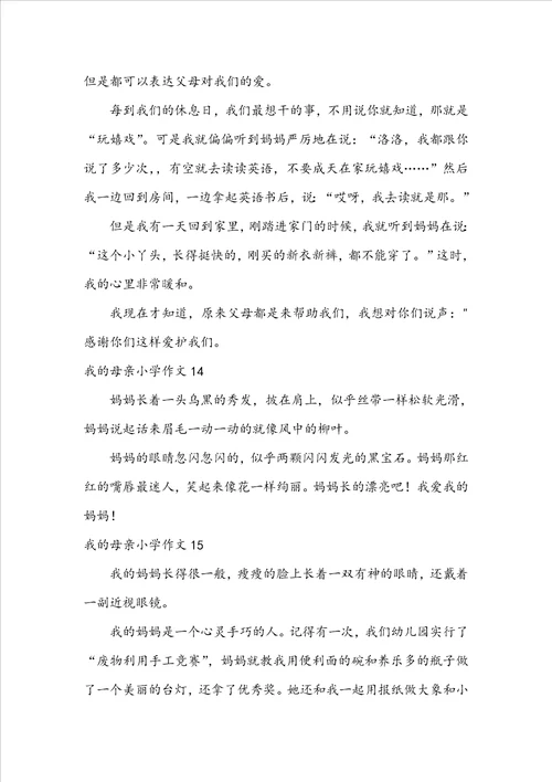我的母亲小学作文集锦15篇