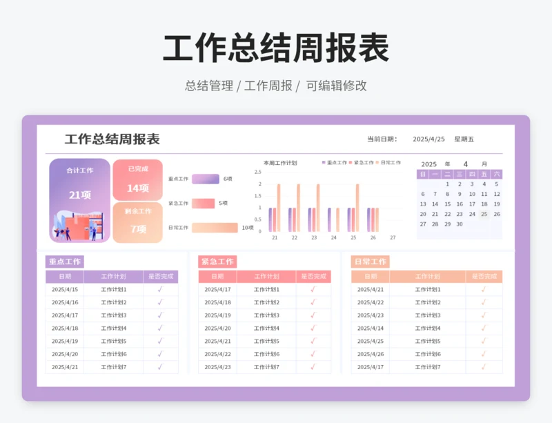 工作总结周报表