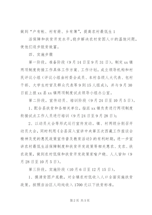 XX镇农村最低生活保障制度与扶贫开发政策有效衔接试点工作实施方案.docx