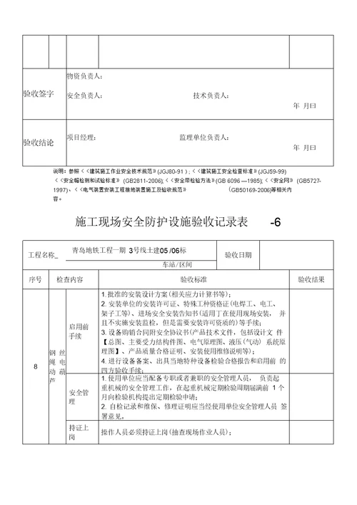 施工现场安全防护设施验收记录表汇总汇编