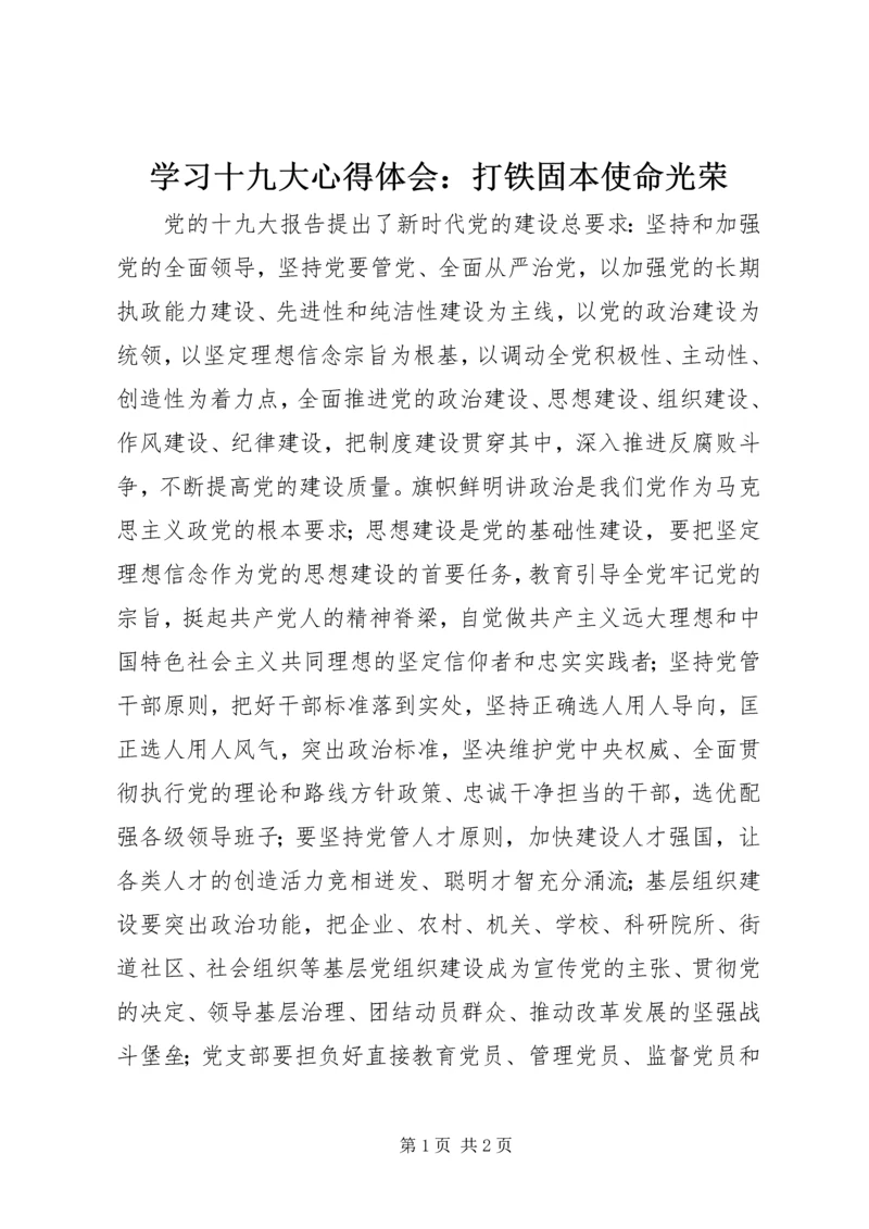 学习十九大心得体会：打铁固本使命光荣.docx