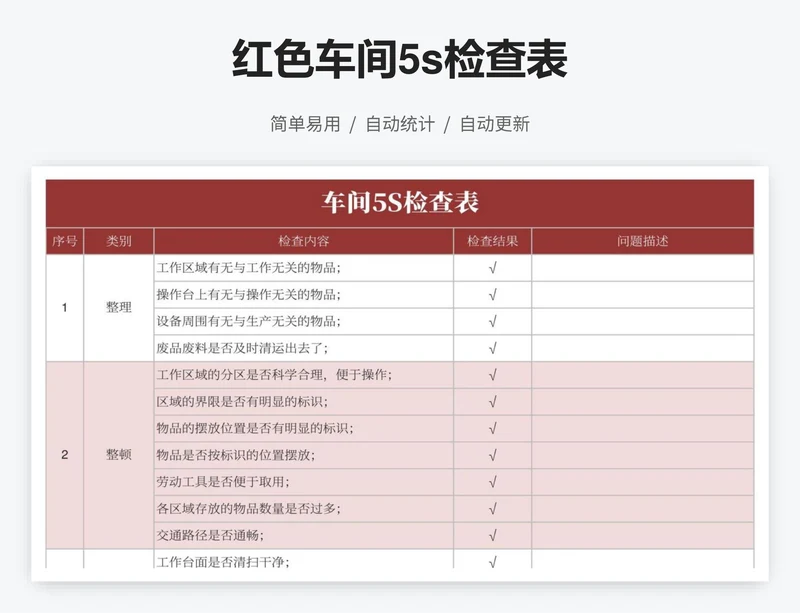 红色车间5s检查表