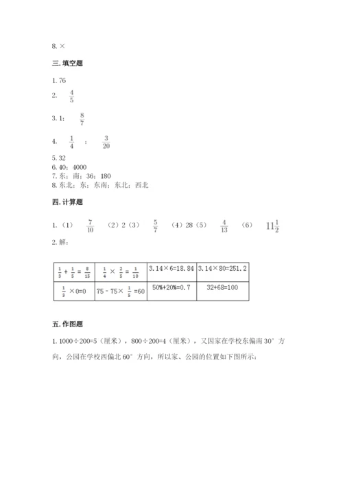 人教版六年级上册数学期中考试试卷及参考答案一套.docx