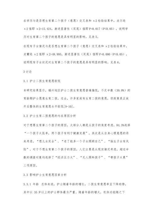 全面二孩政策下福州地区护士生育意愿及影响因素分析.docx