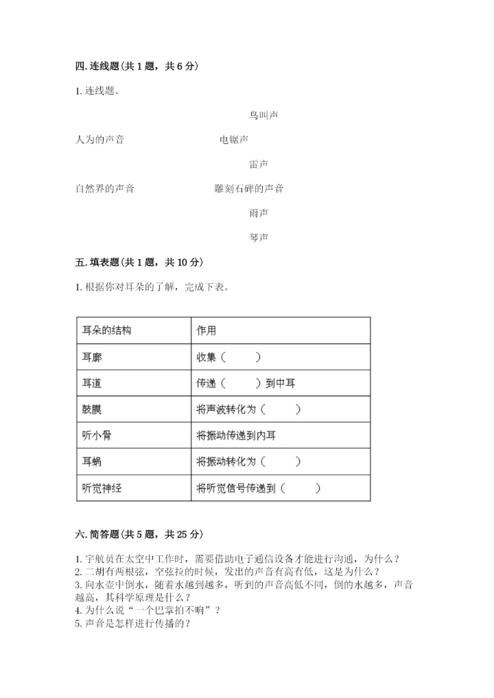 教科版科学四年级上册第一单元声音测试卷精品（易错题）.docx