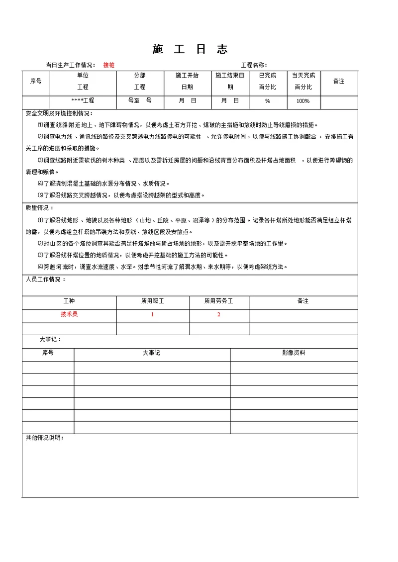 66KV输电线路施工日志(新)