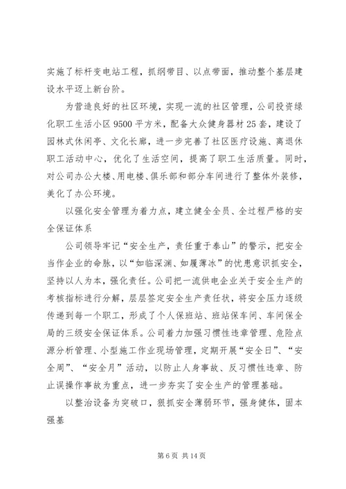 供电公司创建全国一流供电企业纪实五篇范文.docx