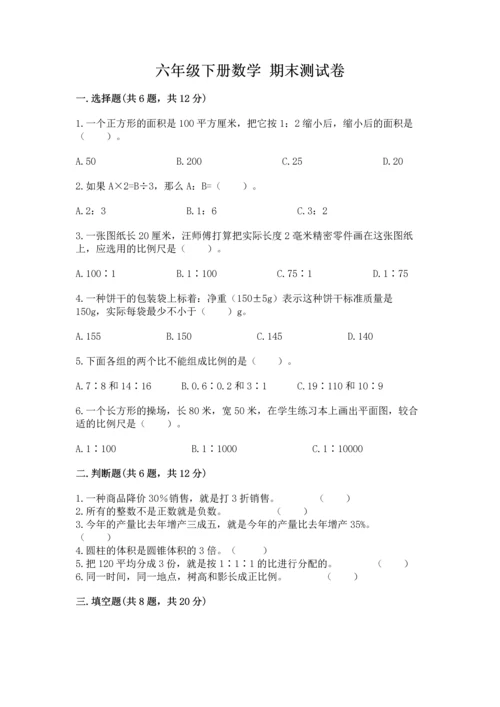 六年级下册数学 期末测试卷含答案（预热题）.docx