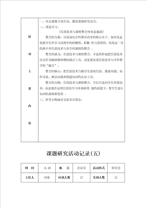 课题专题研究活动记录