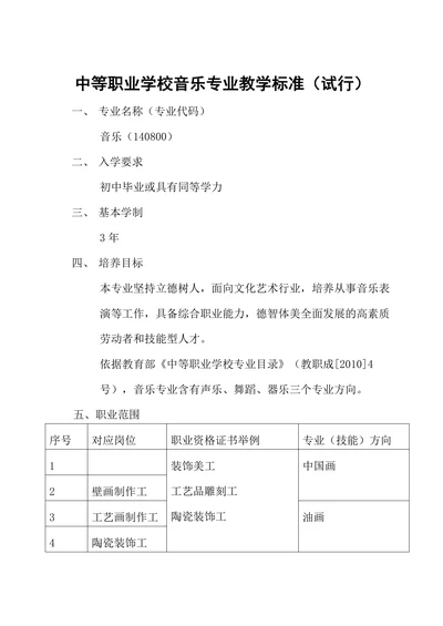 中等职业学校音乐专业教学标准